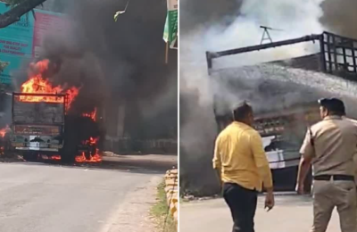 नैनीताल-हल्द्वानी रोड पर चलता ट्रक अचानक बना आग का गोला, ड्राइवर ने कूदकर बचाई जान