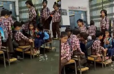 क्लासरूम बना तालाब, बेंच पर बैठकर शिक्षा की अलख जगा रहे हैं मासूम बच्चे