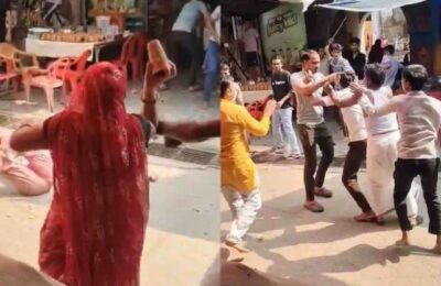 बरसाना इलाके में लाड़ली जी मंदिर के मुख्य मार्ग पर दुकानदारों के बीच भीषण विवाद और मारपीट