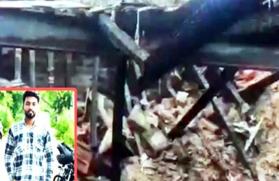 मकान में भीषण आग लग गई, आग बुझाने की कोशिश में एक युवक छत से नीचे गिर गया