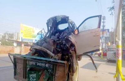मथुरा में भीषण हादसा; कार ने खड़ी ट्रैक्टर ट्रॉली में मारी टक्कर, 3 की मौत
